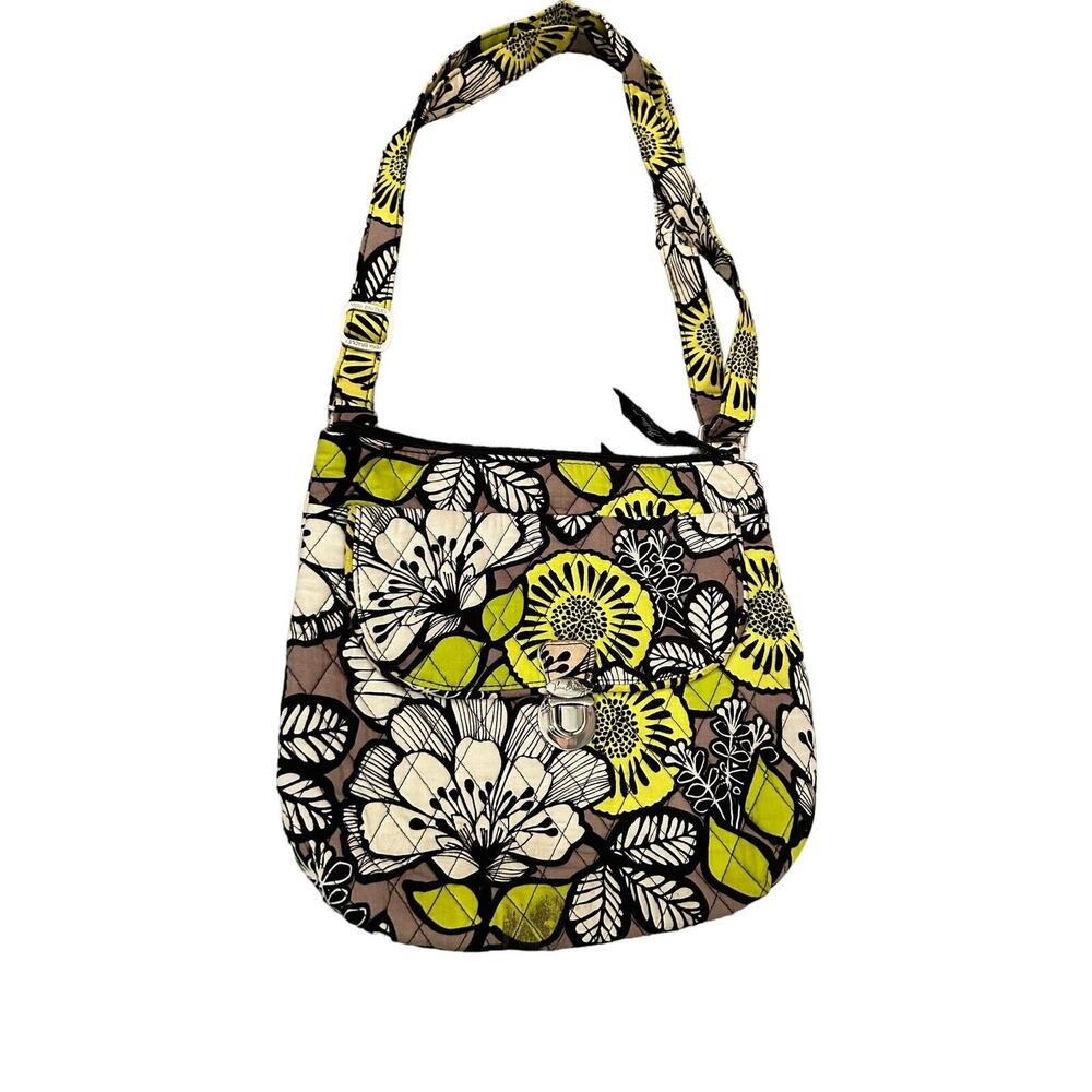 Vera Bradley Citron Green Gray Black Floral Crossbody Shoulder Bag Cloth Fabric